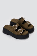 Estil - Rhinestone Sandals - Olive Suede