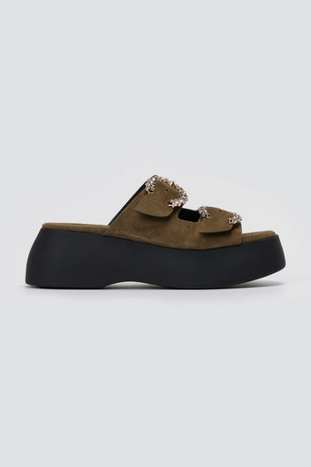 Estil - Rhinestone Sandals - Olive Suede