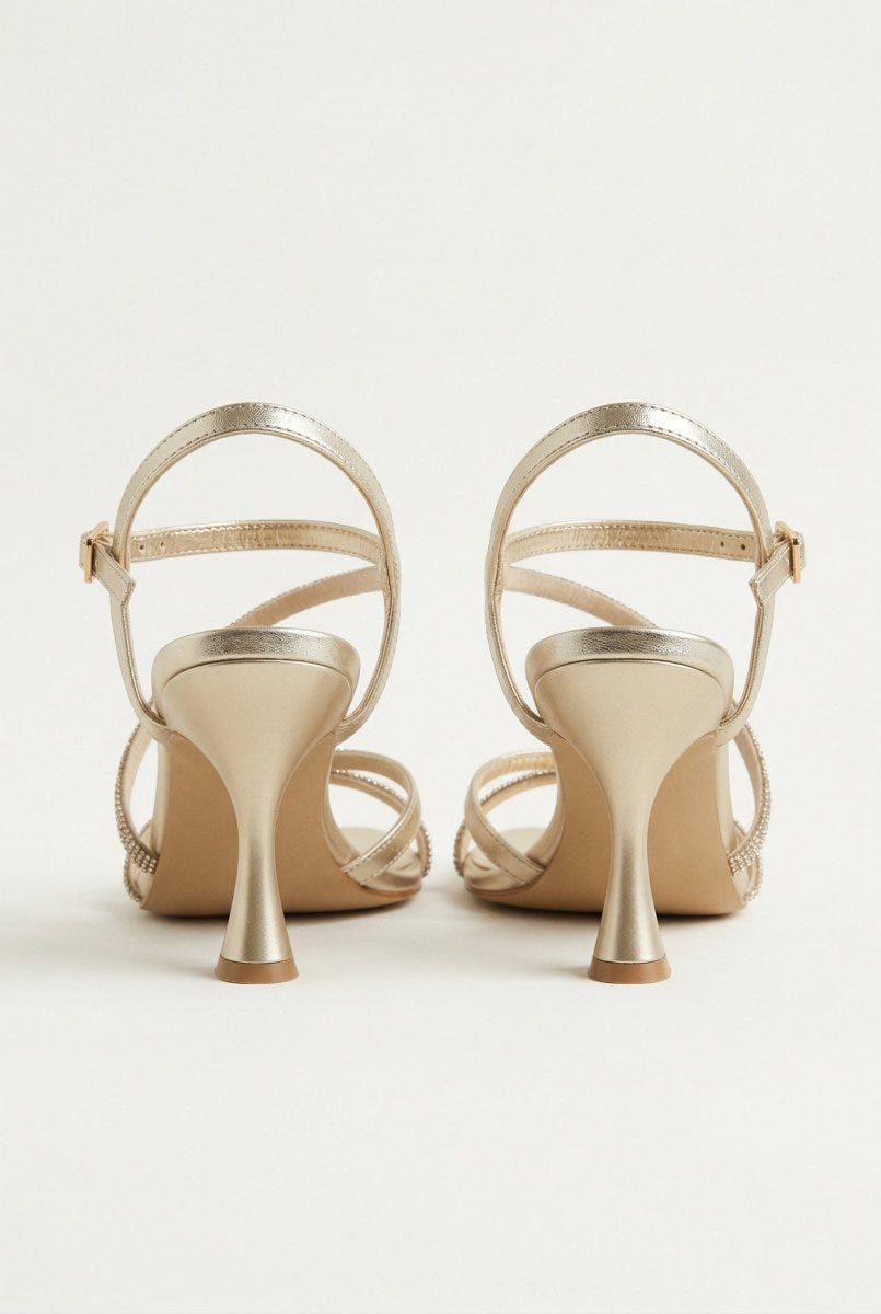 TFP - Rhinestone Strap Heeled Sandals - Gold
