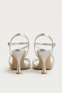 TFP - Rhinestone Strap Heeled Sandals - Silver Metallic