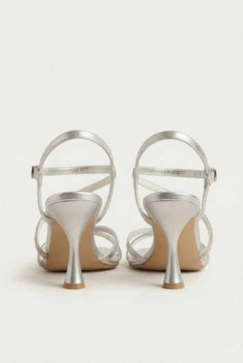 TFP - Rhinestone Strap Heeled Sandals - Silver Metallic