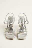 TFP - Rhinestone Strap Heeled Sandals - Silver Metallic