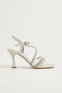 TFP - Rhinestone Strap Heeled Sandals - White Pearl