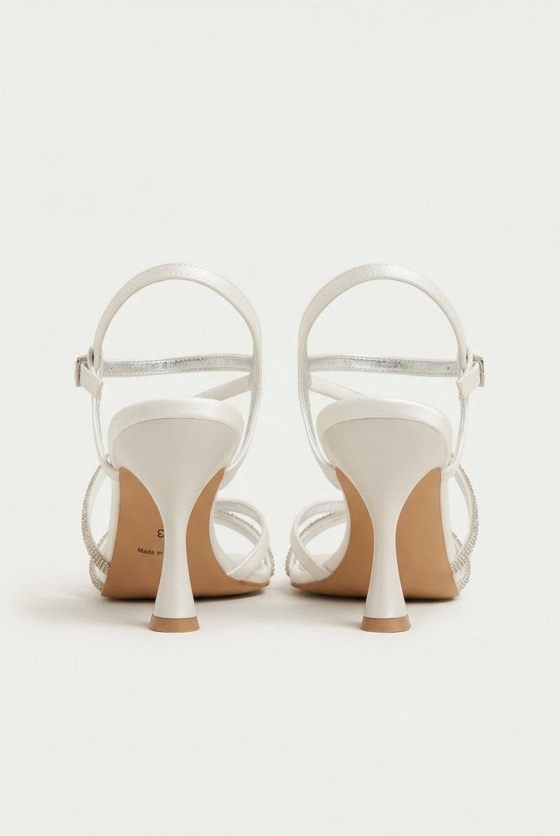 TFP - Rhinestone Strap Heeled Sandals - White Pearl