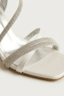 TFP - Rhinestone Strap Heeled Sandals - White Pearl