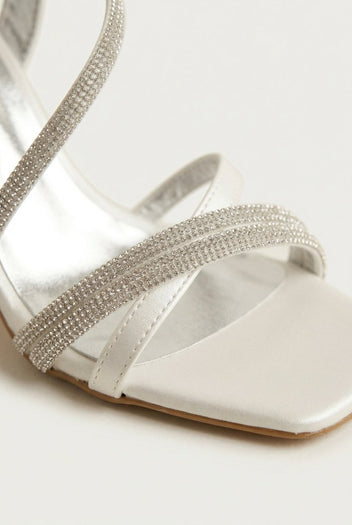 TFP - Rhinestone Strap Heeled Sandals - White Pearl