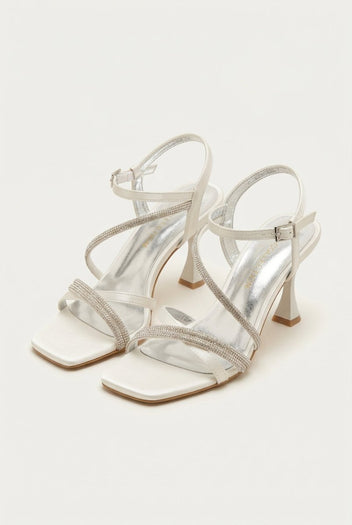 TFP - Rhinestone Strap Heeled Sandals - White Pearl