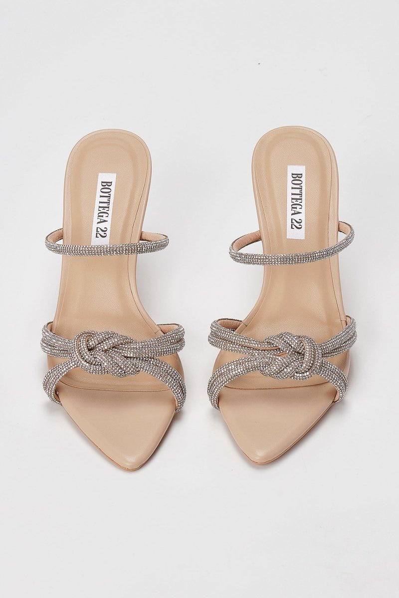 BOTEGGA 22 - Rhinestone Strap Mules Slim Heel - Beige Matte