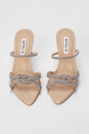 BOTEGGA 22 - Rhinestone Strap Mules Slim Heel - Beige Matte