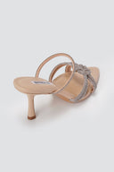 BOTEGGA 22 - Rhinestone Strap Mules Slim Heel - Beige Matte