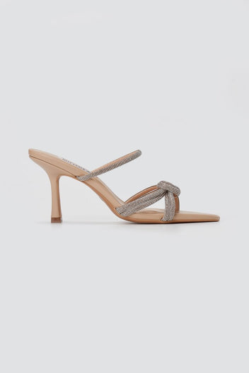 BOTEGGA 22 - Rhinestone Strap Mules Slim Heel - Beige Matte