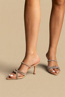 BOTEGGA 22 - Rhinestone Strap Mules Slim Heel - Beige Matte