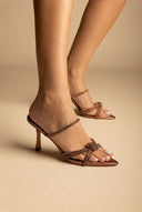 BOTEGGA 22 - Rhinestone Strap Mules Slim Heel - Bronze