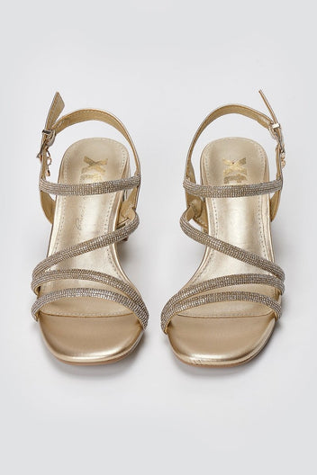 Xti Footwear - Rhinestone Strap Sandals Block Heel - Gold