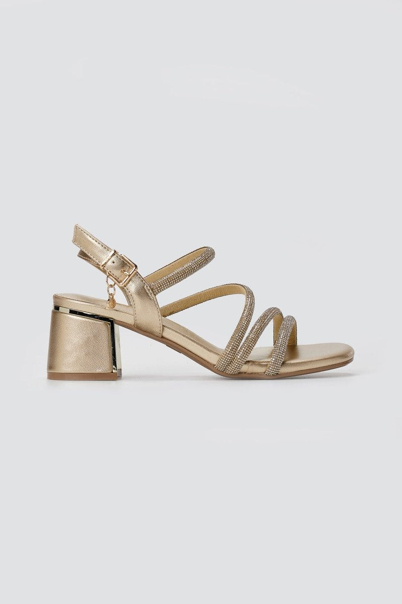 Xti Footwear - Rhinestone Strap Sandals Block Heel - Gold