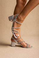 Xti Footwear - Rhinestone Strap Sandals Block Heel - Silver Metallic