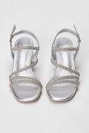 Xti Footwear - Rhinestone Strap Sandals Block Heel - Silver Metallic