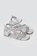 Xti Footwear - Rhinestone Strap Sandals Block Heel - Silver Metallic