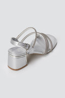Xti Footwear - Rhinestone Strap Sandals Block Heel - Silver Metallic