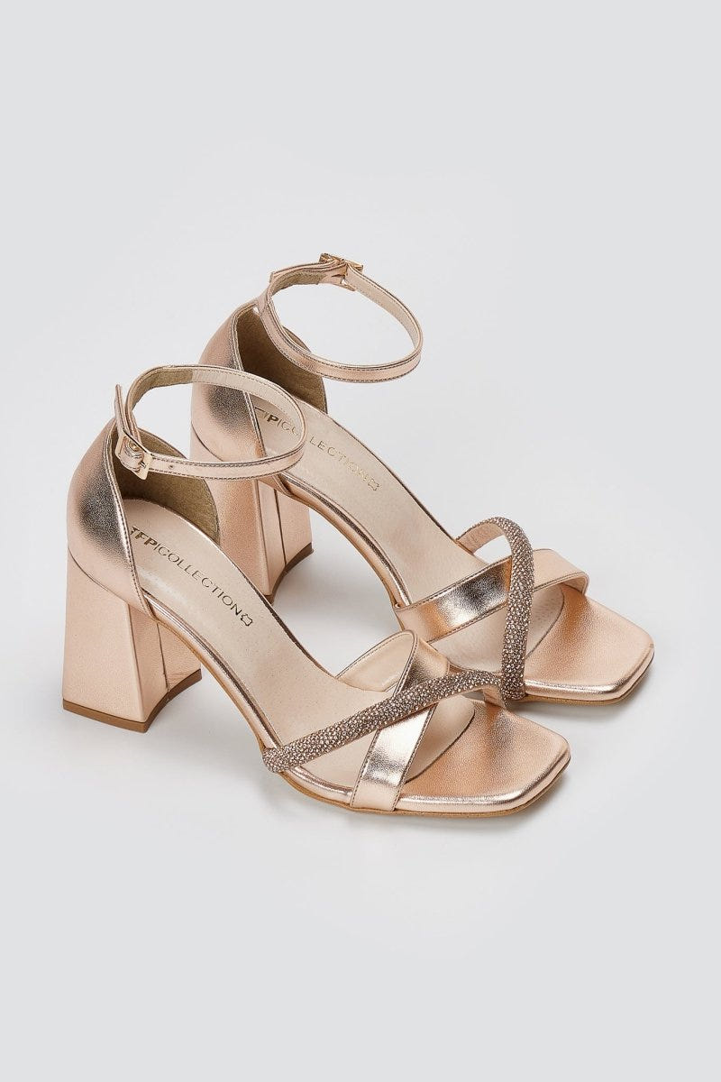 TFP - Rhinestone Strap Sandals - Matte Rose Gold