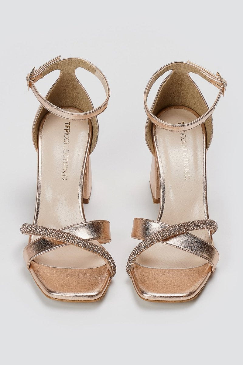 TFP - Rhinestone Strap Sandals - Matte Rose Gold