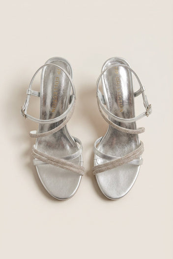 TFP - Rhinestone Strap Sandals - Silver Metallic