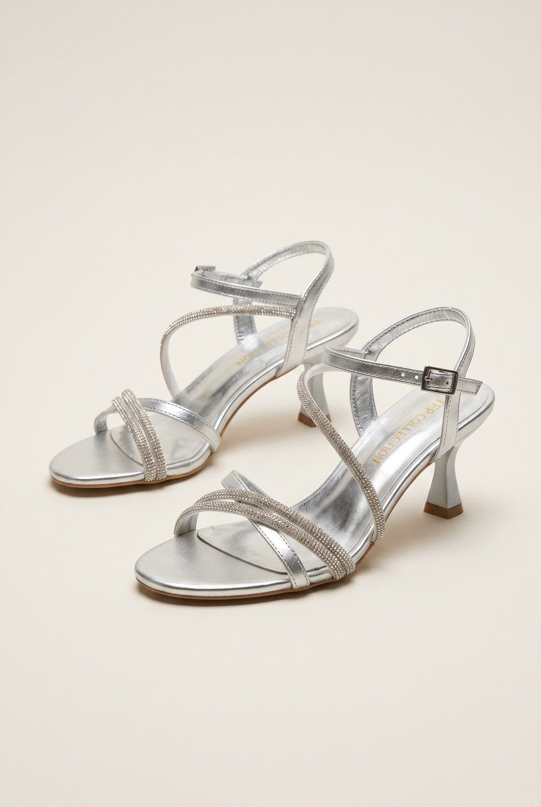 TFP - Rhinestone Strap Sandals - Silver Metallic