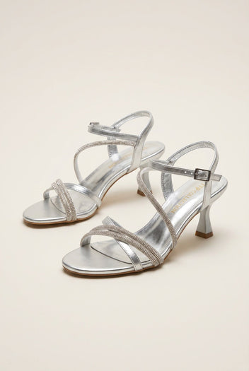 TFP - Rhinestone Strap Sandals - Silver Metallic