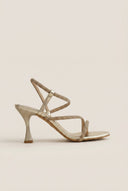 TFP - Rhinestone Strap Stiletto Heel Sandals - Gold