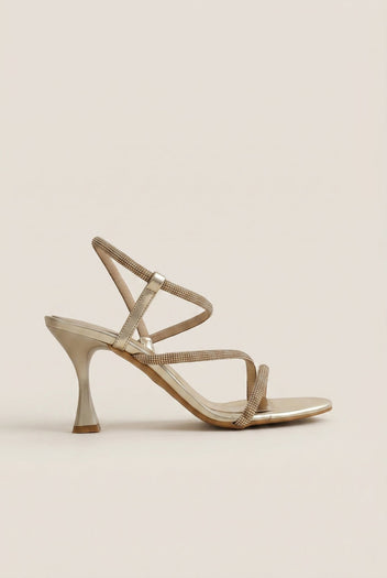 TFP - Rhinestone Strap Stiletto Heel Sandals - Gold