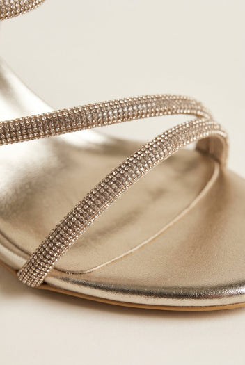 TFP - Rhinestone Strap Stiletto Heel Sandals - Gold