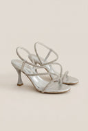 TFP - Rhinestone Strap Stiletto Heel Sandals - Silver Metallic