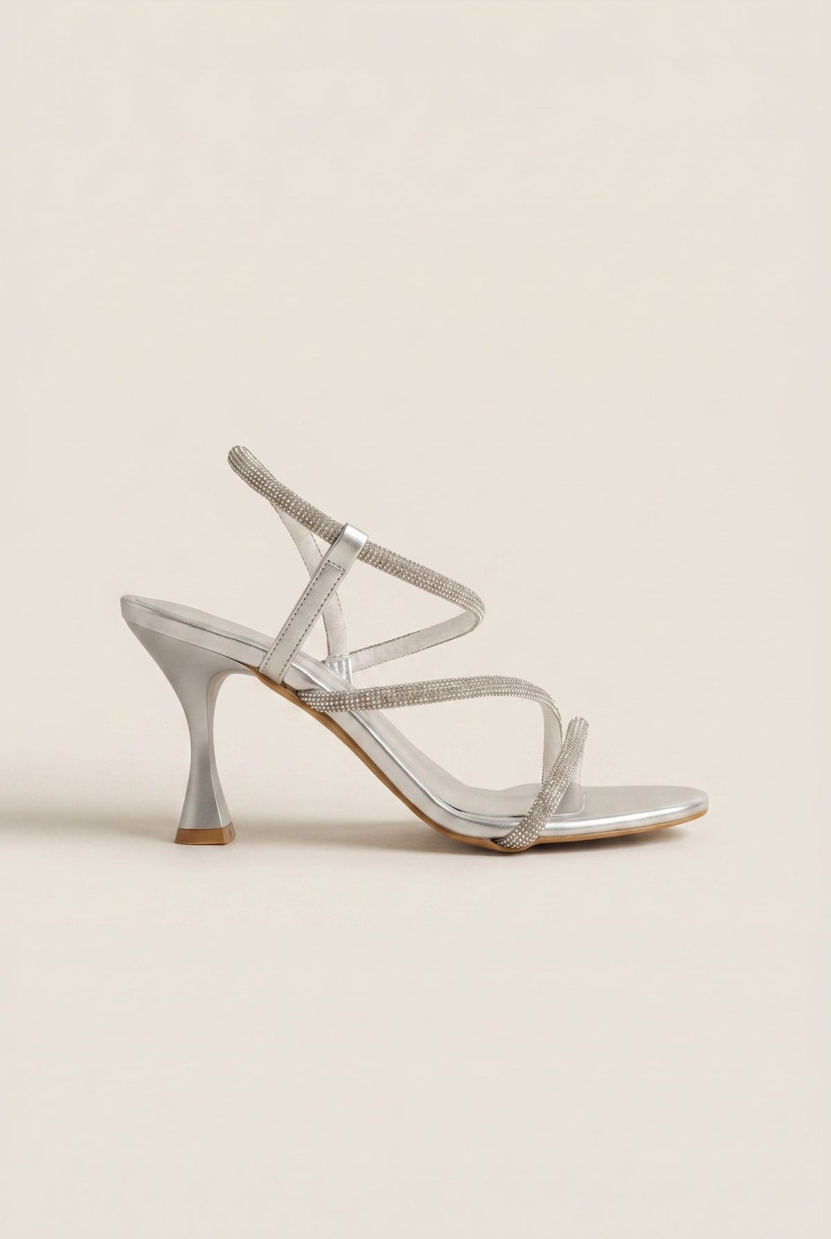 TFP - Rhinestone Strap Stiletto Heel Sandals - Silver Metallic
