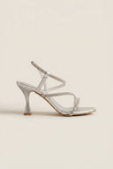 TFP - Rhinestone Strap Stiletto Heel Sandals - Silver Metallic