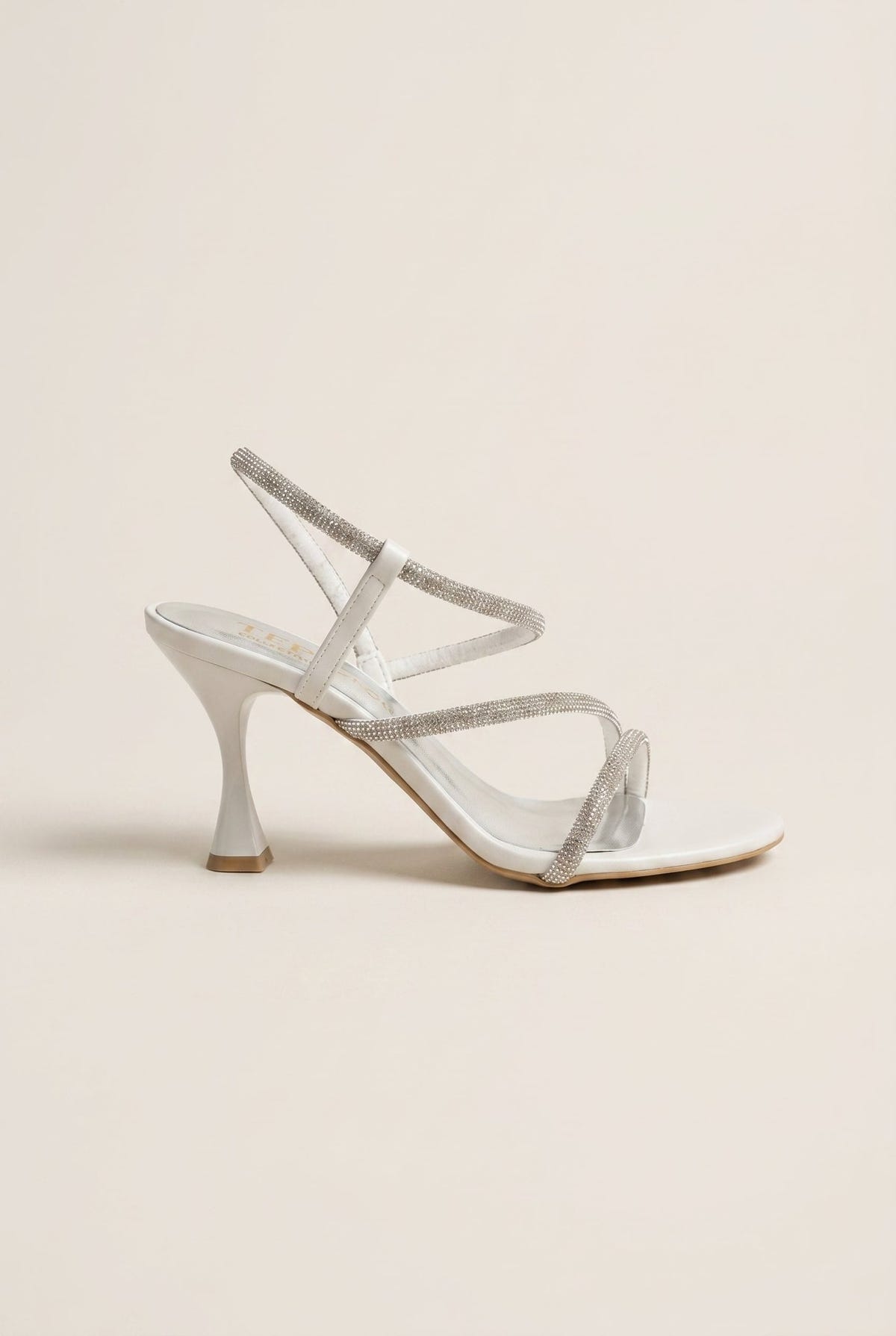 TFP - Rhinestone Strap Stiletto Heel Sandals - White Pearl