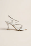 TFP - Rhinestone Strap Stiletto Heel Sandals - White Pearl