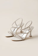 TFP - Rhinestone Strap Stiletto Heel Sandals - White Pearl