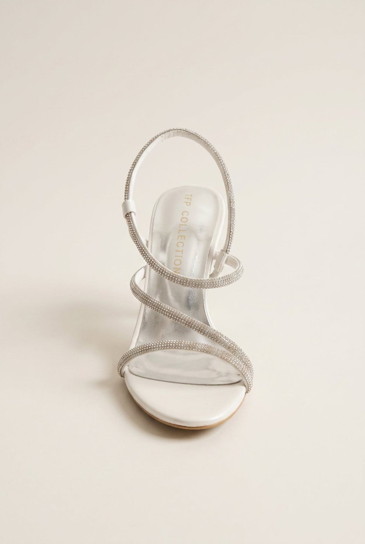 TFP - Rhinestone Strap Stiletto Heel Sandals - White Pearl