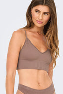 ONLY - Ribbed Crop Top Thin Strap - Mocha