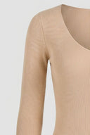 Jean Louis Francoise - Ribbed Mini Dress Long Sleeve V Neck - Camel