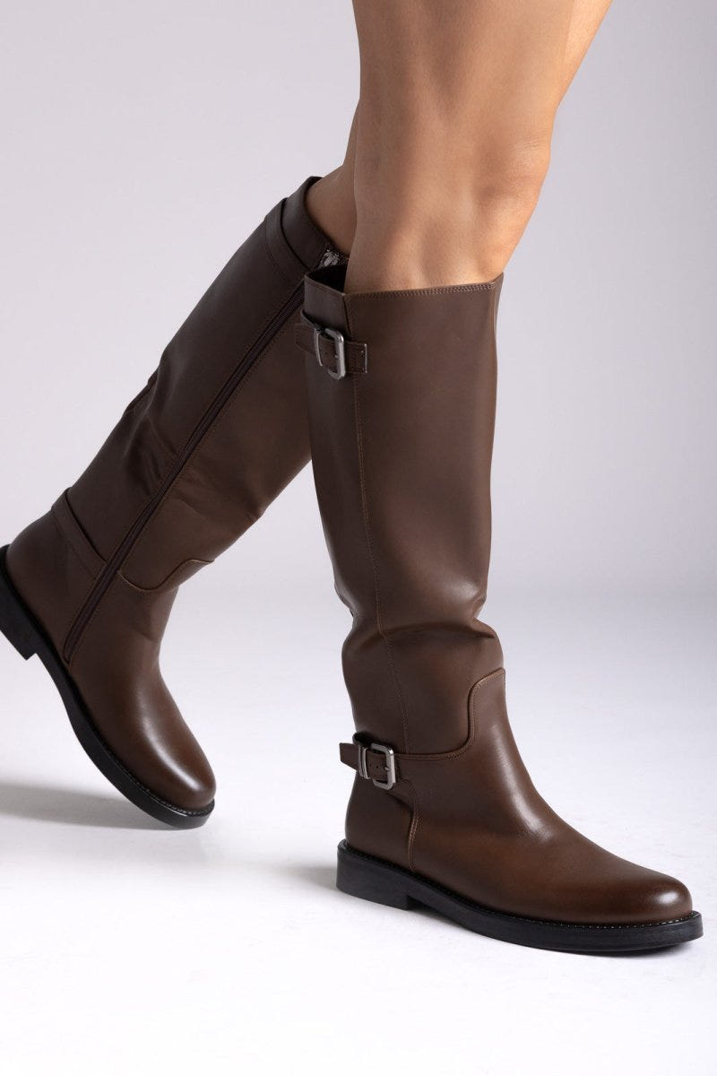 Riding Boots Buckle Straps - Light Brown Matte - thefashionproject.gr - Stephan