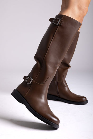 Riding Boots Buckle Straps - Light Brown Matte - thefashionproject.gr - Stephan