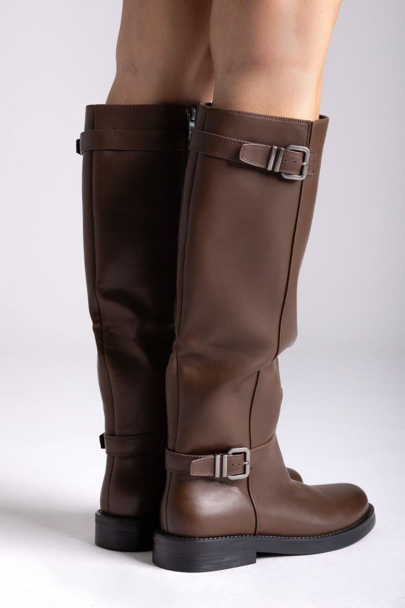 Riding Boots Buckle Straps - Light Brown Matte - thefashionproject.gr - Stephan