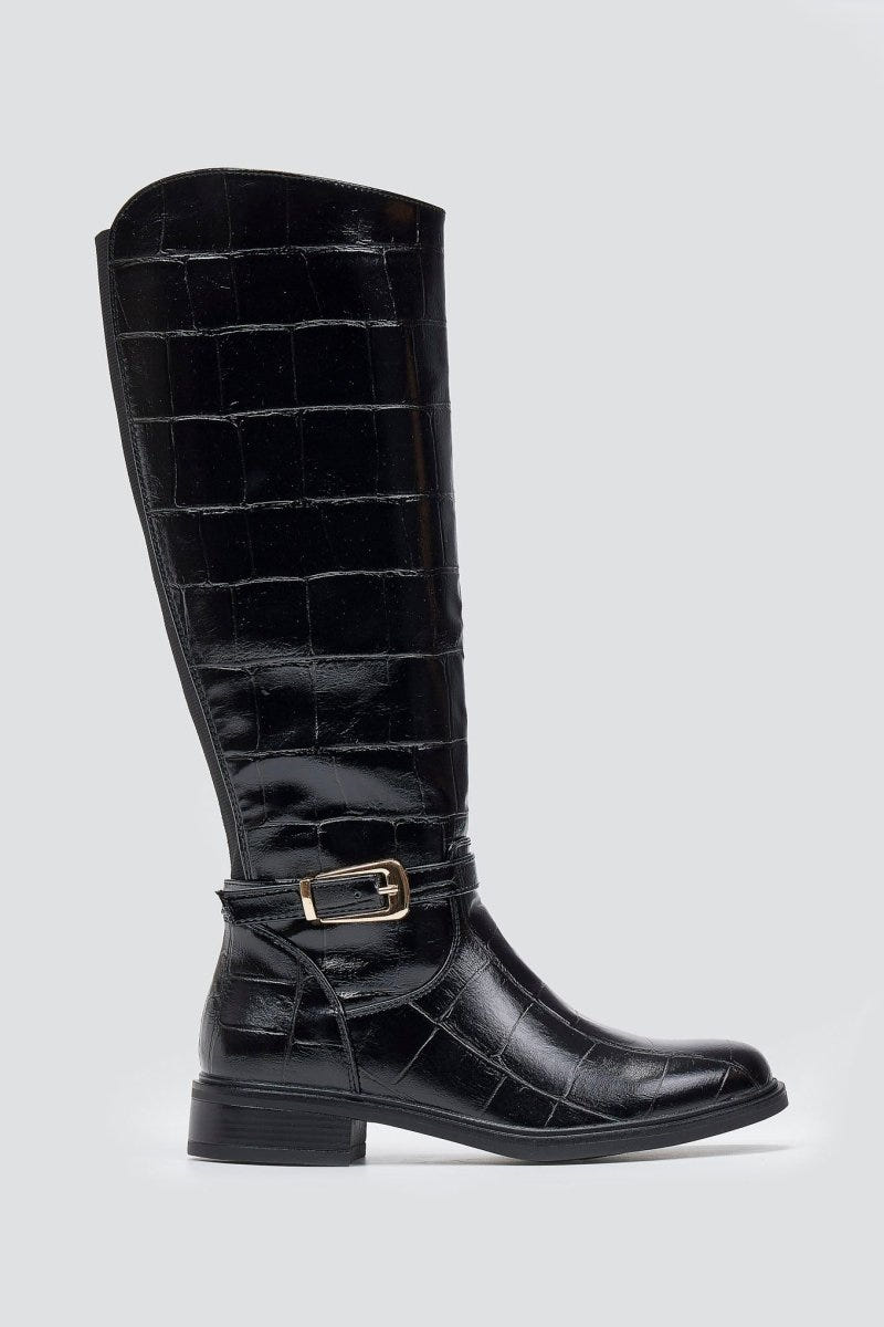 Riding Boots Croc Embossed - Black Croc - thefashionproject.gr - Ideal shoes