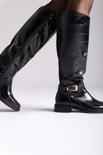 Riding Boots Croc Embossed - Black Croc - thefashionproject.gr - Ideal shoes