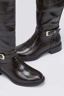 Riding Boots Croc Embossed - Brown Croc - thefashionproject.gr - Ideal shoes
