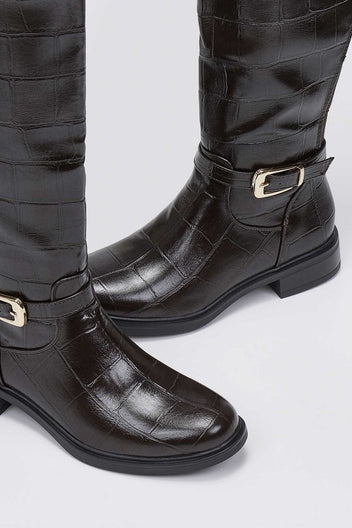 Riding Boots Croc Embossed - Brown Croc - thefashionproject.gr - Ideal shoes