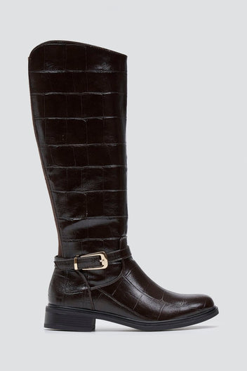 Ideal shoes - Riding Boots Croc Embossed - Brown Croc