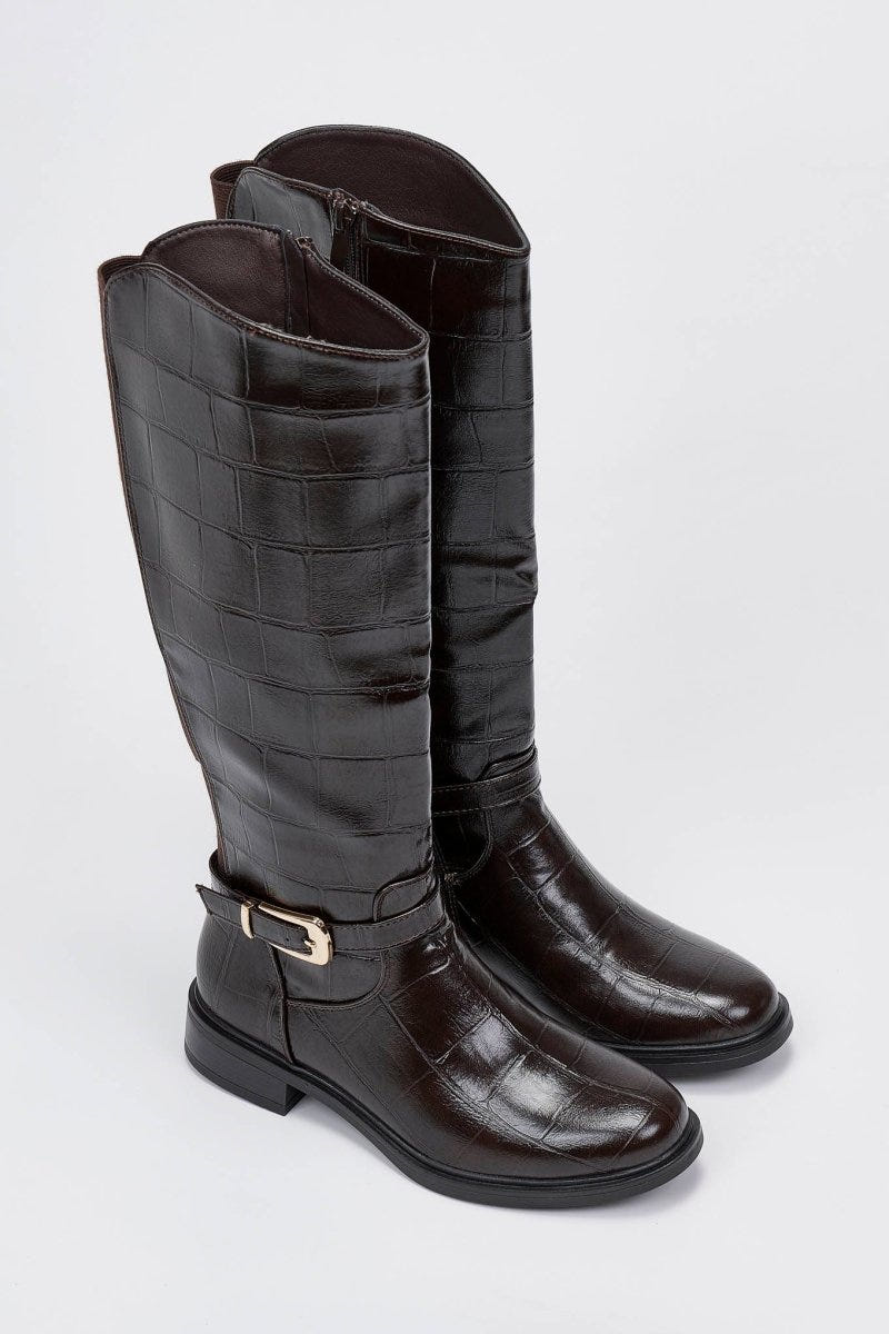 Riding Boots Croc Embossed - Brown Croc - thefashionproject.gr - Ideal shoes