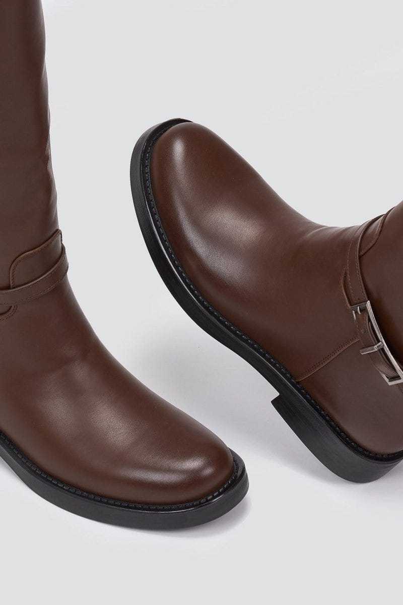 Riding Boots Side Buckle - Brown Matte - thefashionproject.gr - Stephan